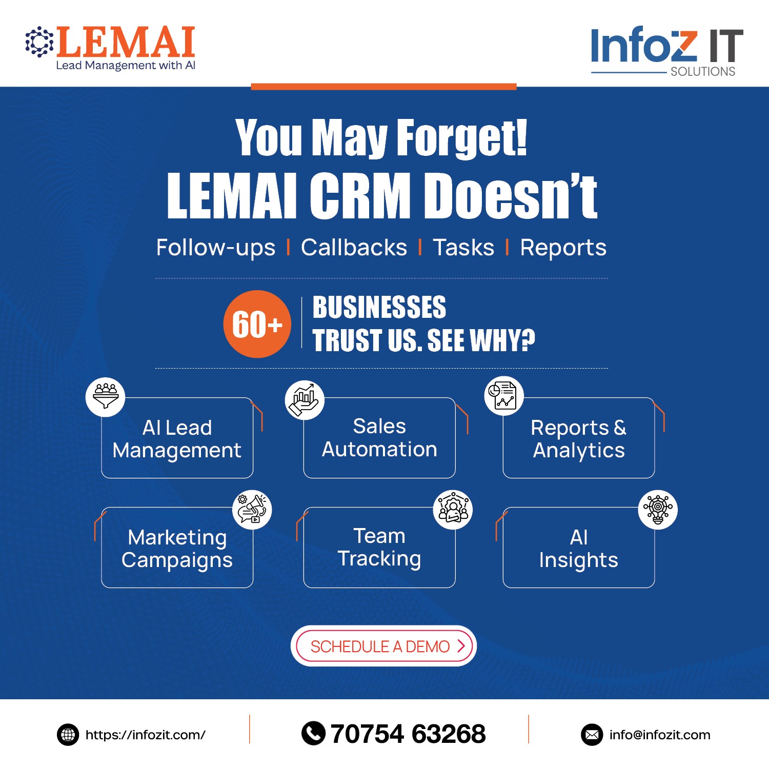 Infoz It Solutions Facebook ad: Stop Losing Leads with AI CRM