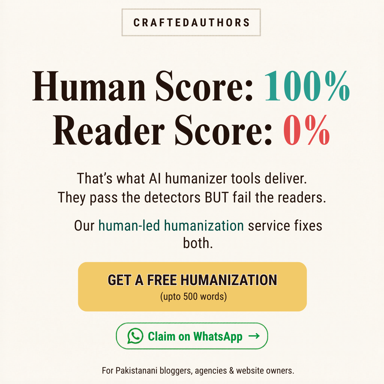 Crafted Authors Facebook ad: Try Us Free.