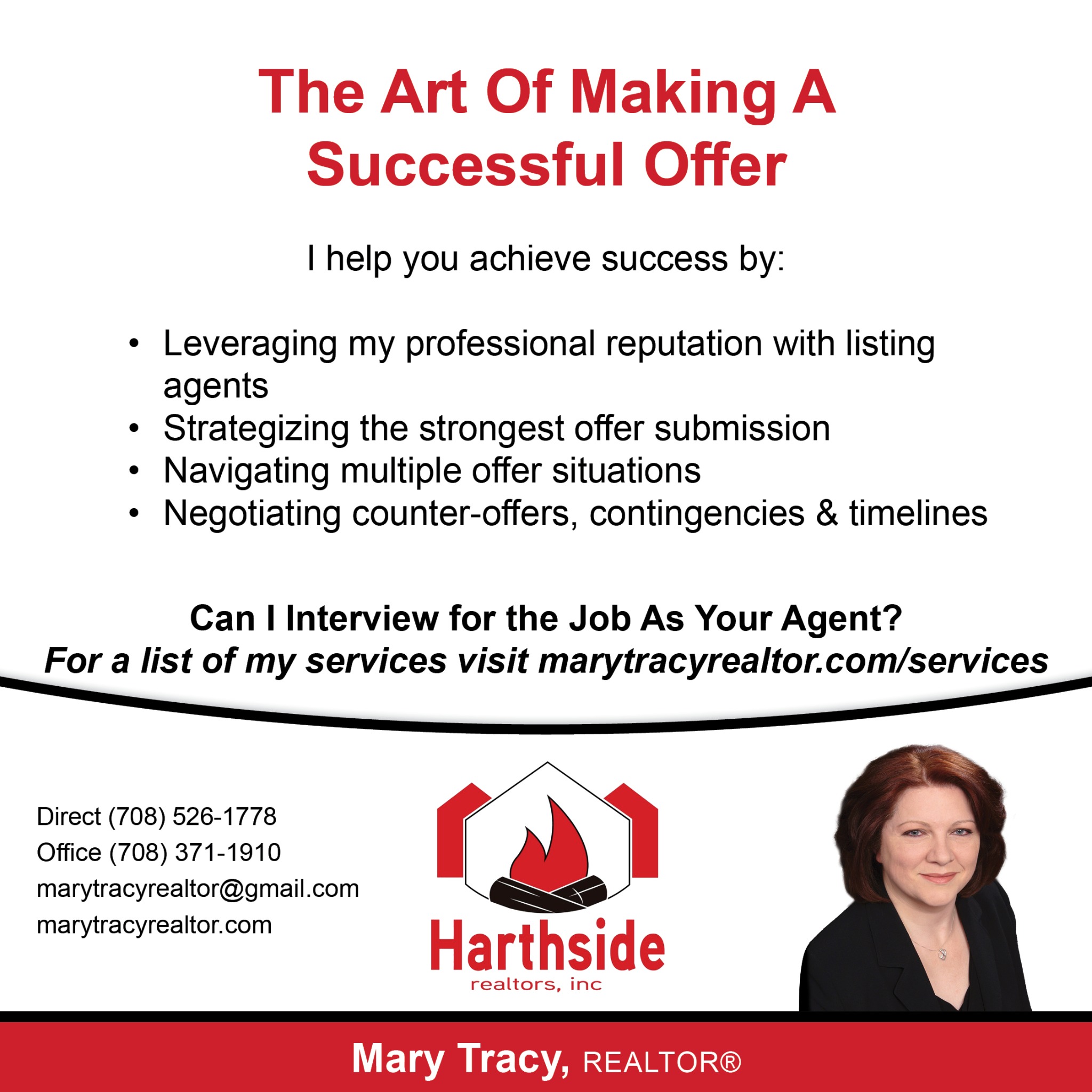 Mary Tracy of Harthside Realtors Facebook ad: Message or Call (708) 526-1778 | (708) 371-1910