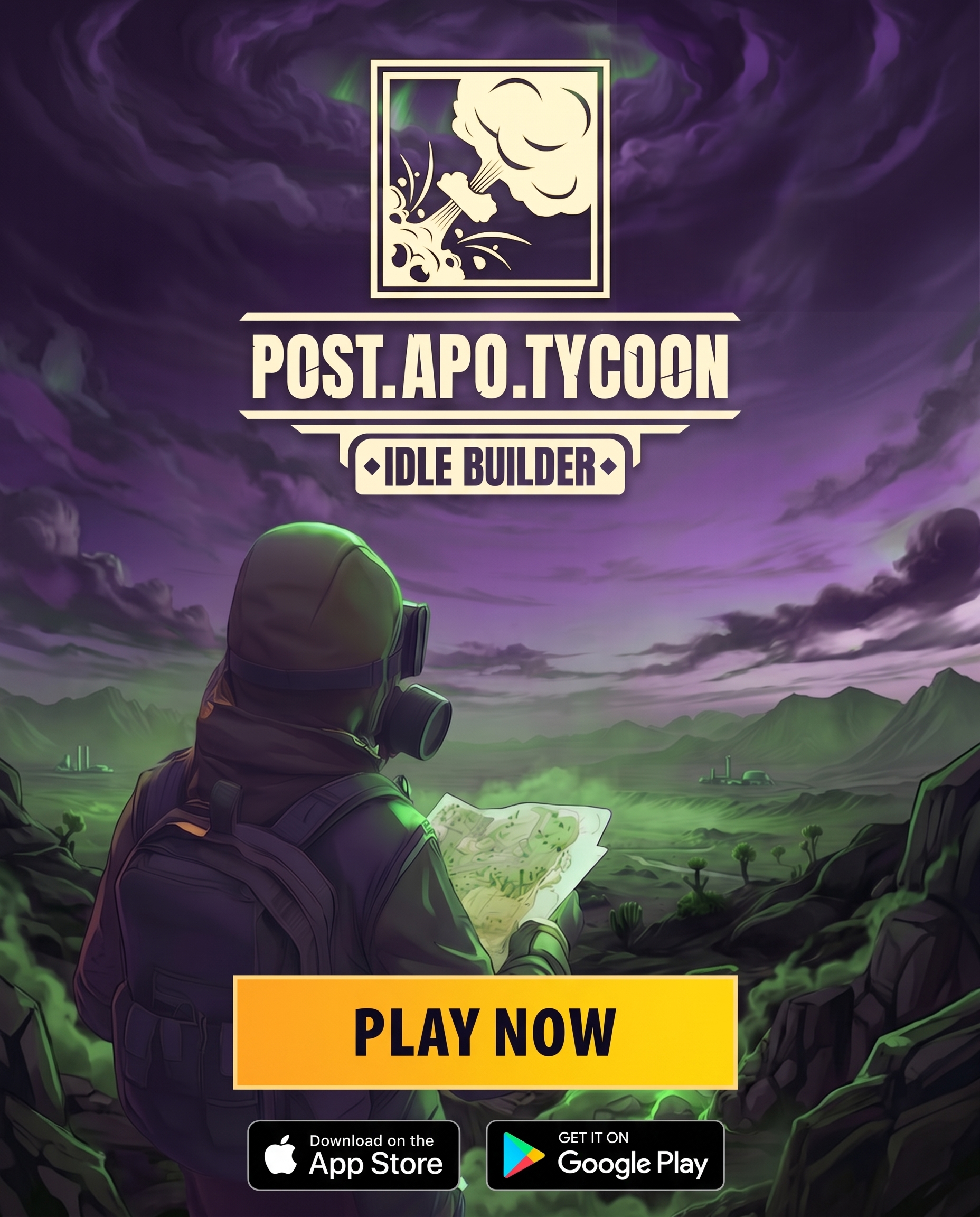 Post Apo Tycoon Facebook ad: Warning: Highly addictive game!