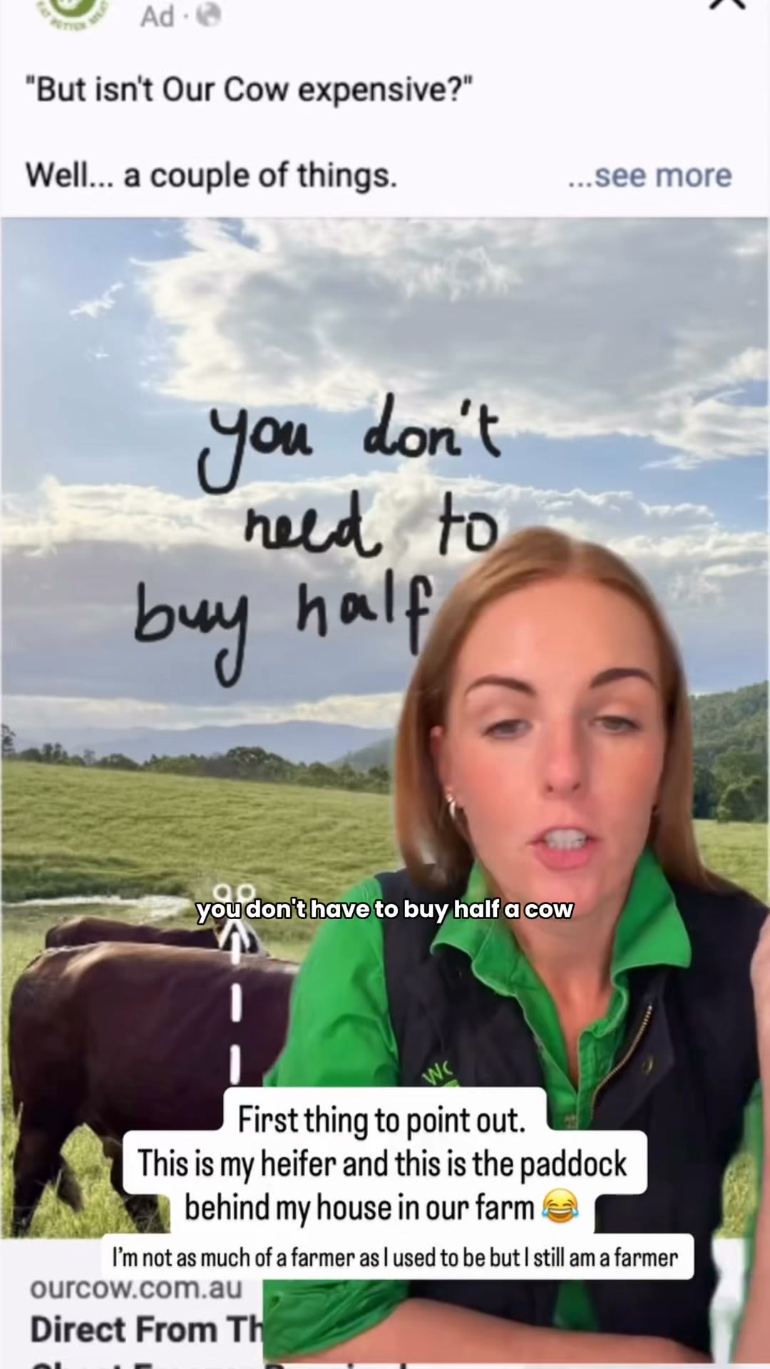 Dave and Bianca From Our Cow Facebook ad: But isn't Our Cow expensive? Let us explain.