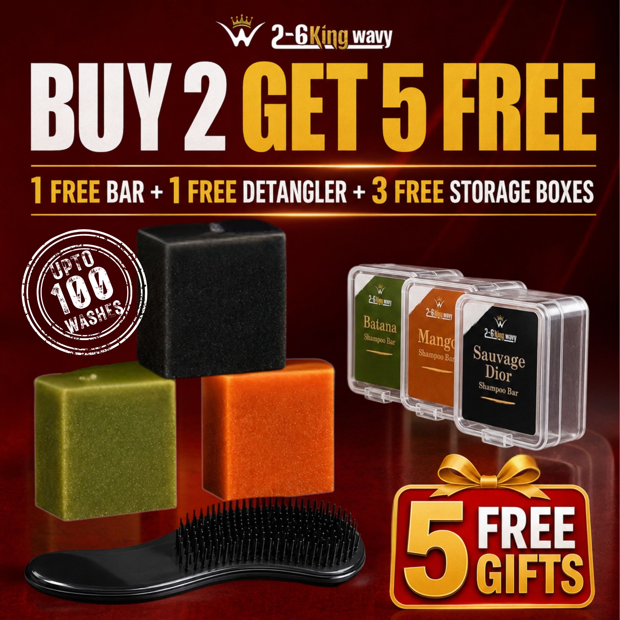 King Wavy Facebook ad: FREE GIFT + FREE SHAMPOO BAR