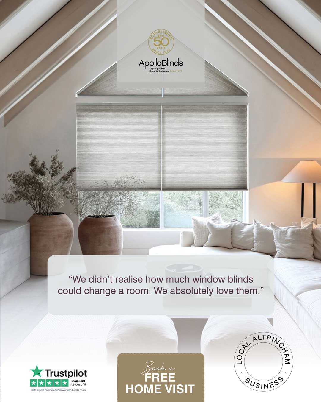 Apollo Blinds Altrincham Facebook ad: Transform Your Home with Apollo Blinds Altrincham