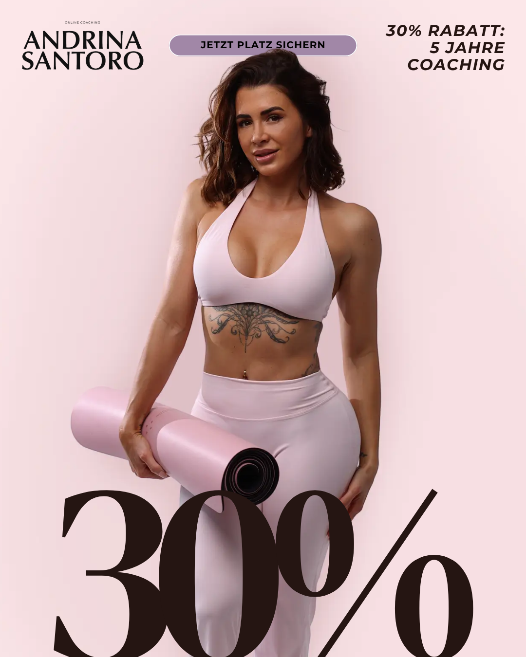 Andrina Santoro - Online Coaching Facebook ad: 5 Jahre Coaching, 30% Rabatt sichern