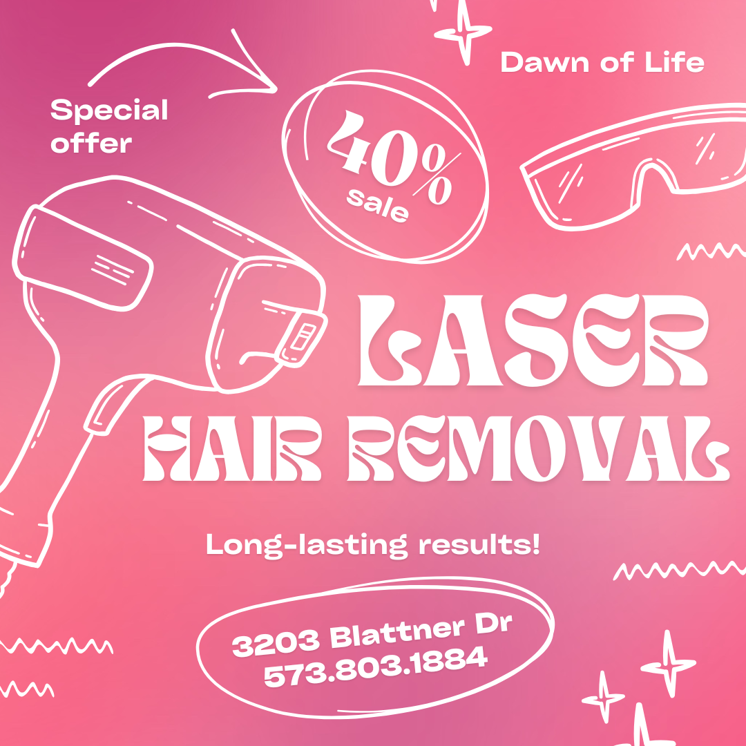 Dawn of Life Aesthetics & Wellness Facebook ad: 40% OFF Laser Hair Removal