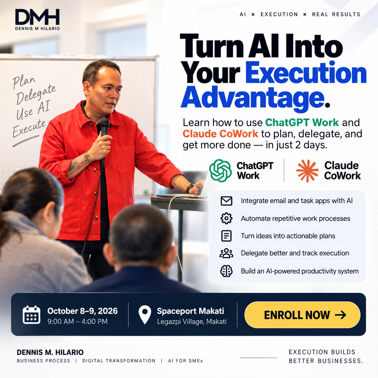 Dennis M. Hilario Facebook ad: CEO Productivity Using AI Claude CoWork and ChatGPT Work