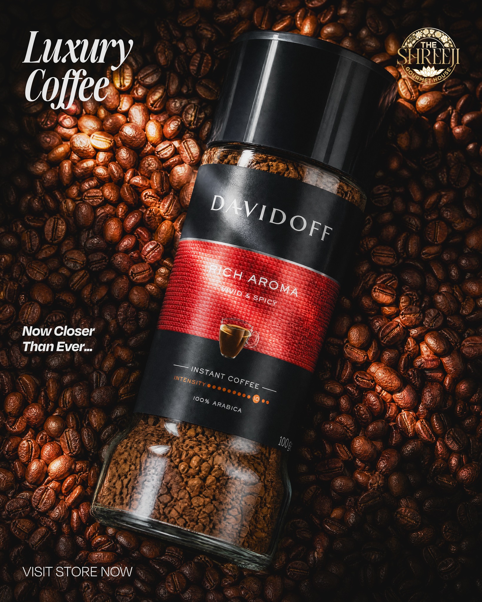 The Shreeji Gourmet House Facebook ad: Bold aroma, rich flavour, and a perfectly smooth…