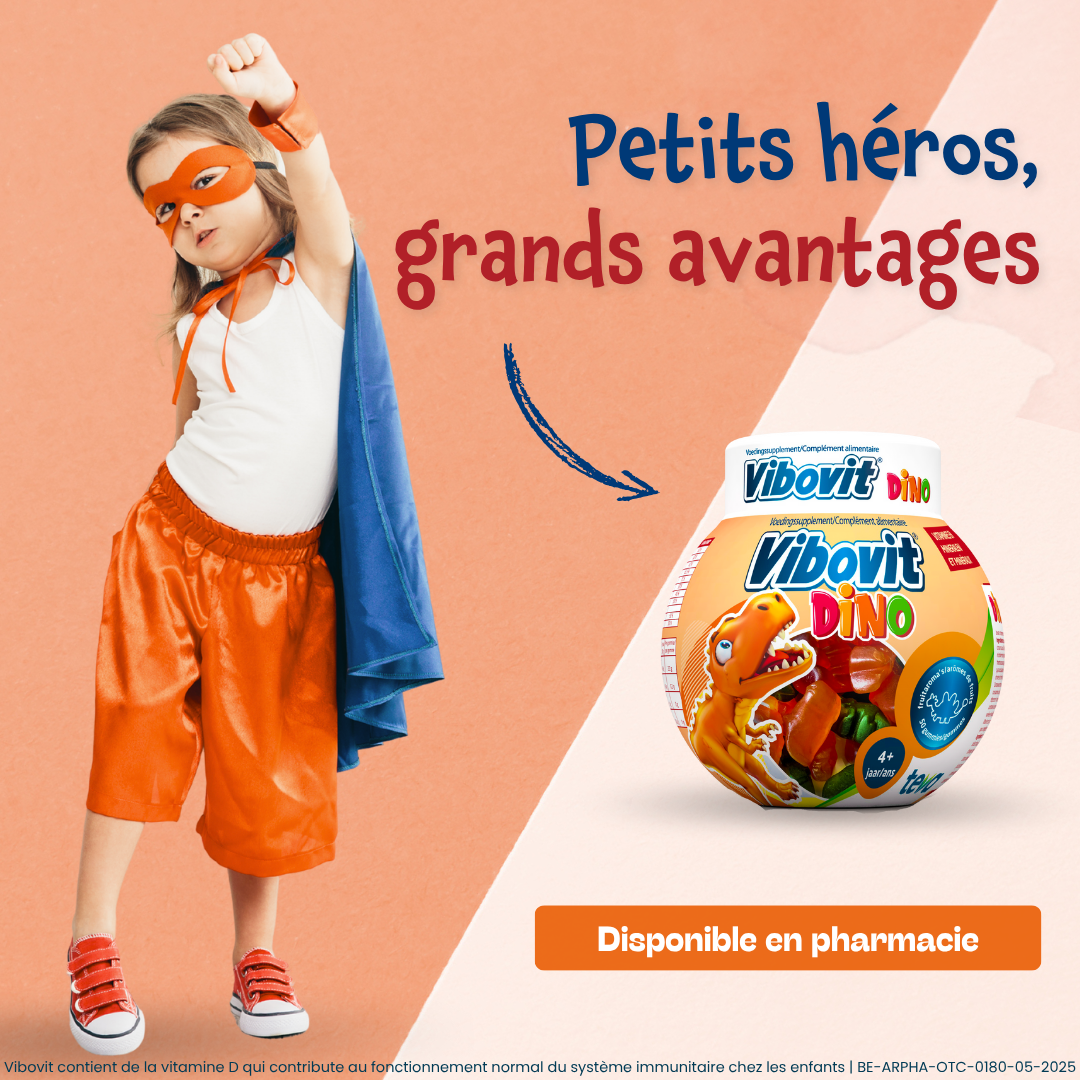 Vibovit Belgique Facebook ad: 𝗣𝗲𝘁𝗶𝘁𝘀 𝗵𝗲́𝗿𝗼𝘀, 𝗴𝗿𝗮𝗻𝗱𝘀 𝗮𝘃𝗮𝗻𝘁𝗮𝗴𝗲𝘀.