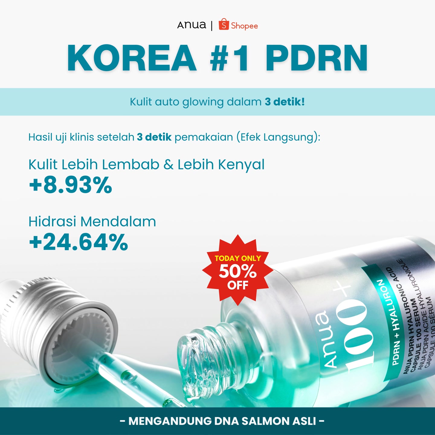 ANUA Indonesia Facebook ad: KOREA #1 PDRN Serum DISKON 50%