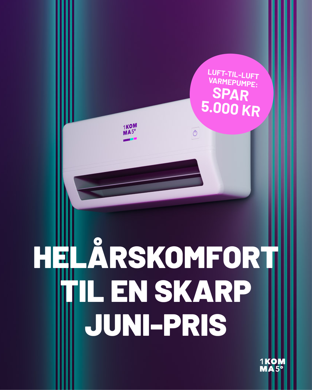 1komma5 Danmark Facebook ad: Spar 5.000 kr. på luft-til-luft varmepumpe