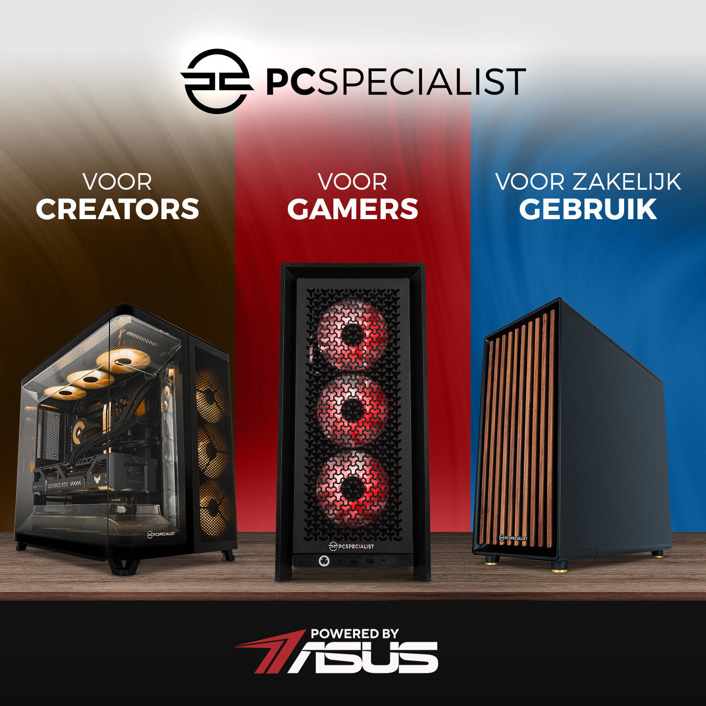 PCSpecialist België Facebook ad: PCSPECIALIST - Stel een krachtige Asus-based pc samen