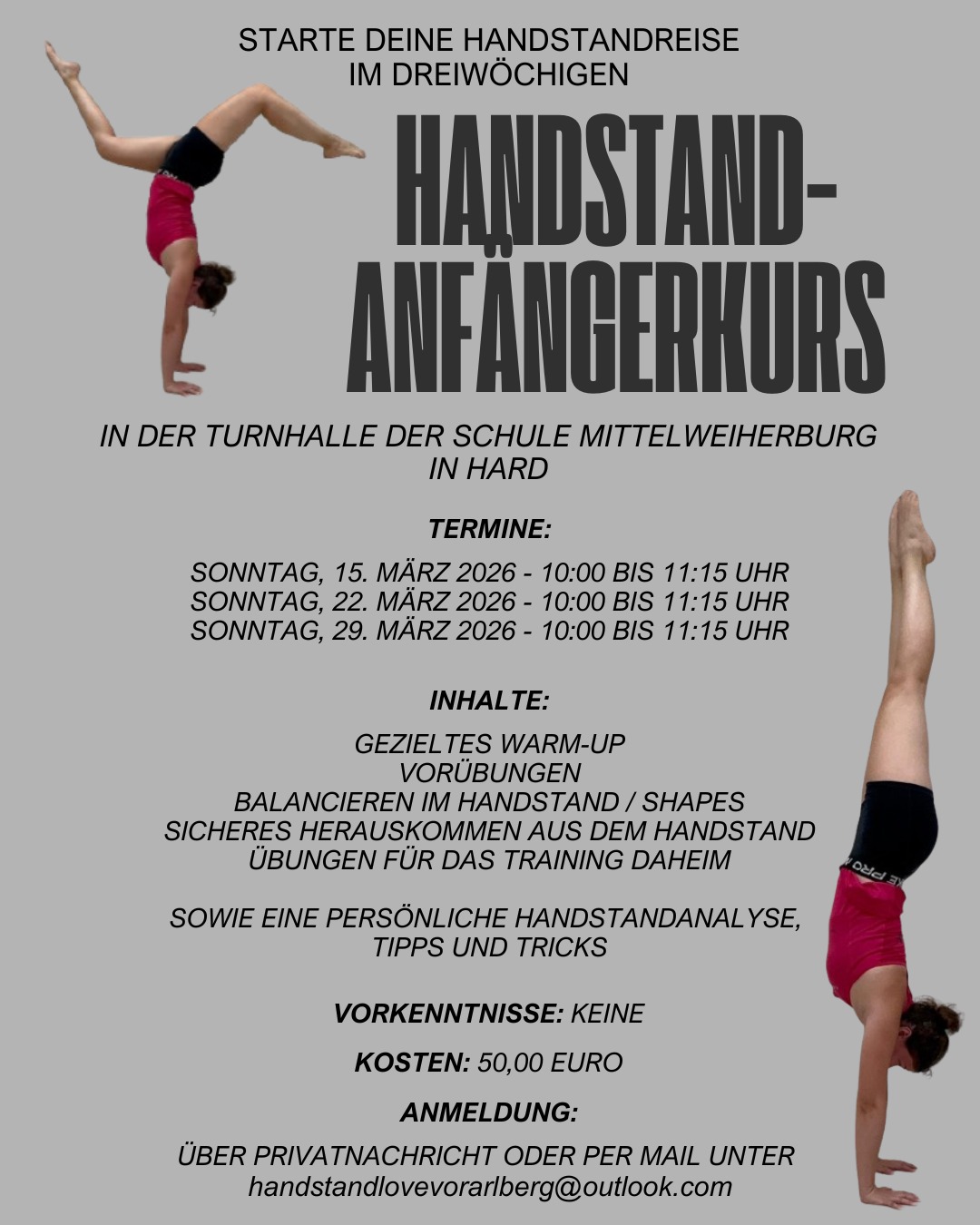 Handstandlovevorarlberg Facebook ad: HANDSTAND-ANFÄNGERKURS