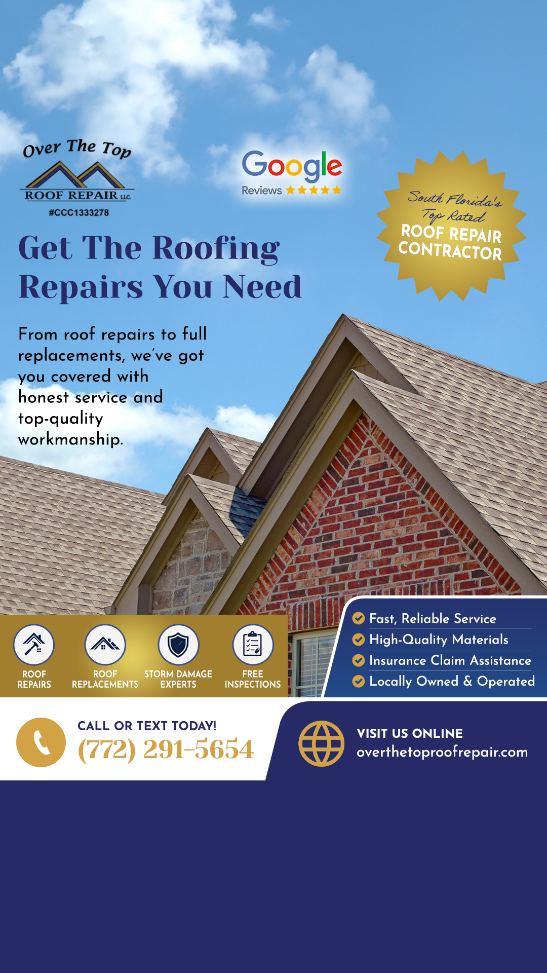 Over the Top Roof Repair, Inc. Facebook ad