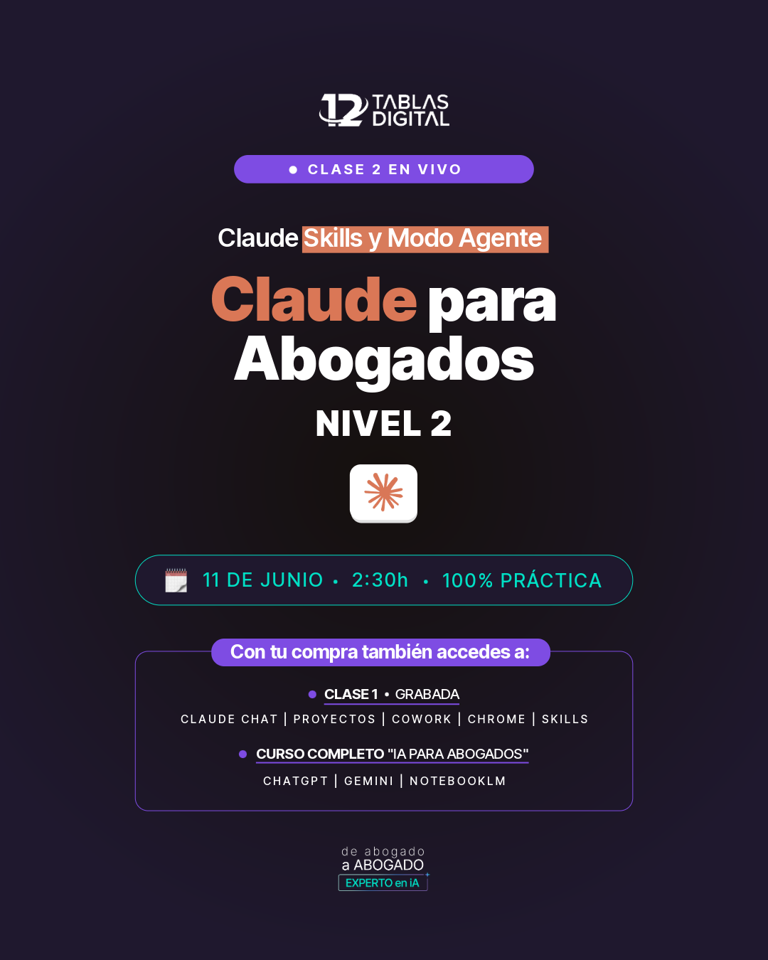 12 Tablas Digital - Academia de habilidades para Abogados Facebook ad: Claude para abogados