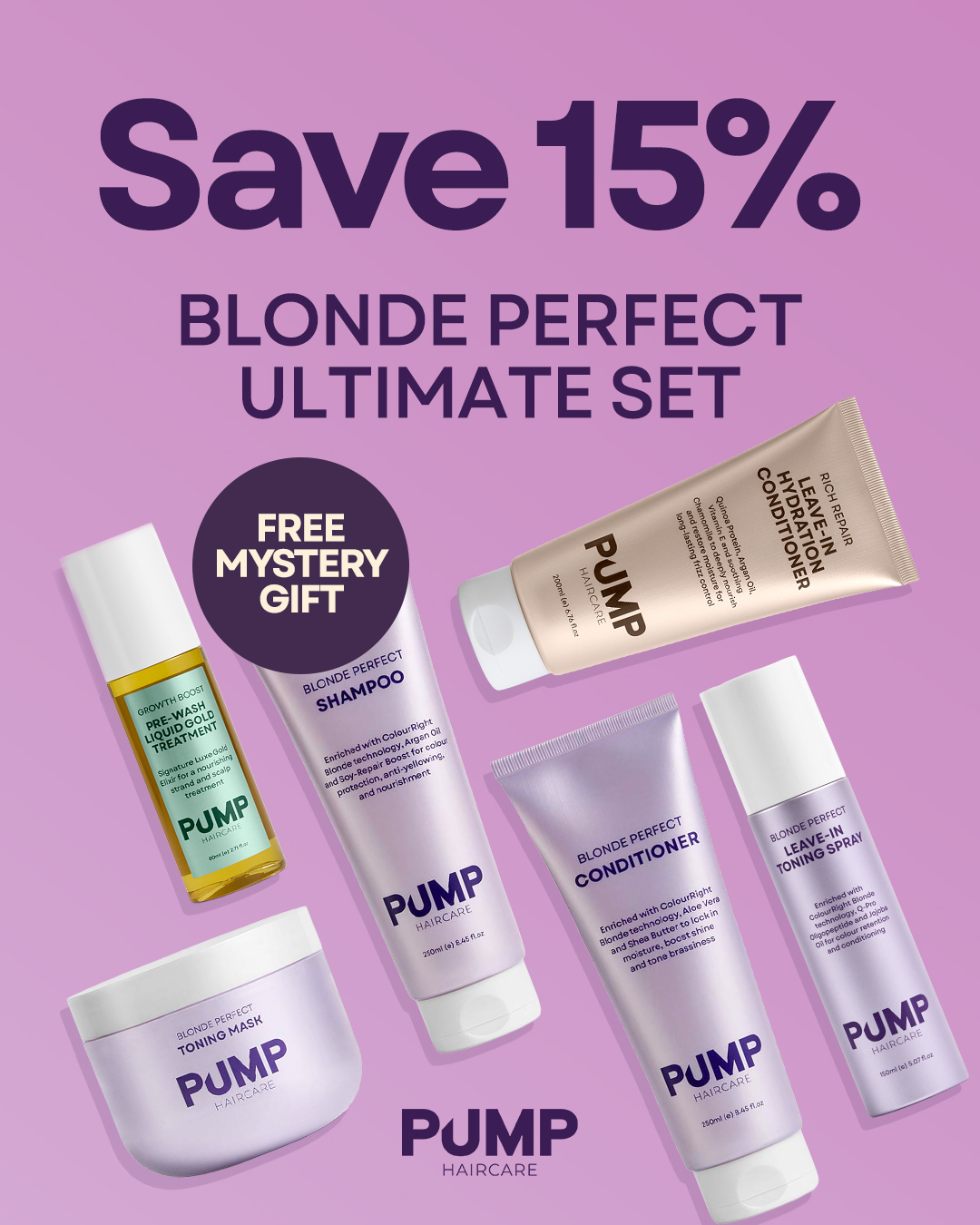 Pump Haircare Facebook ad: Perfect Blonde. Perfect bounce