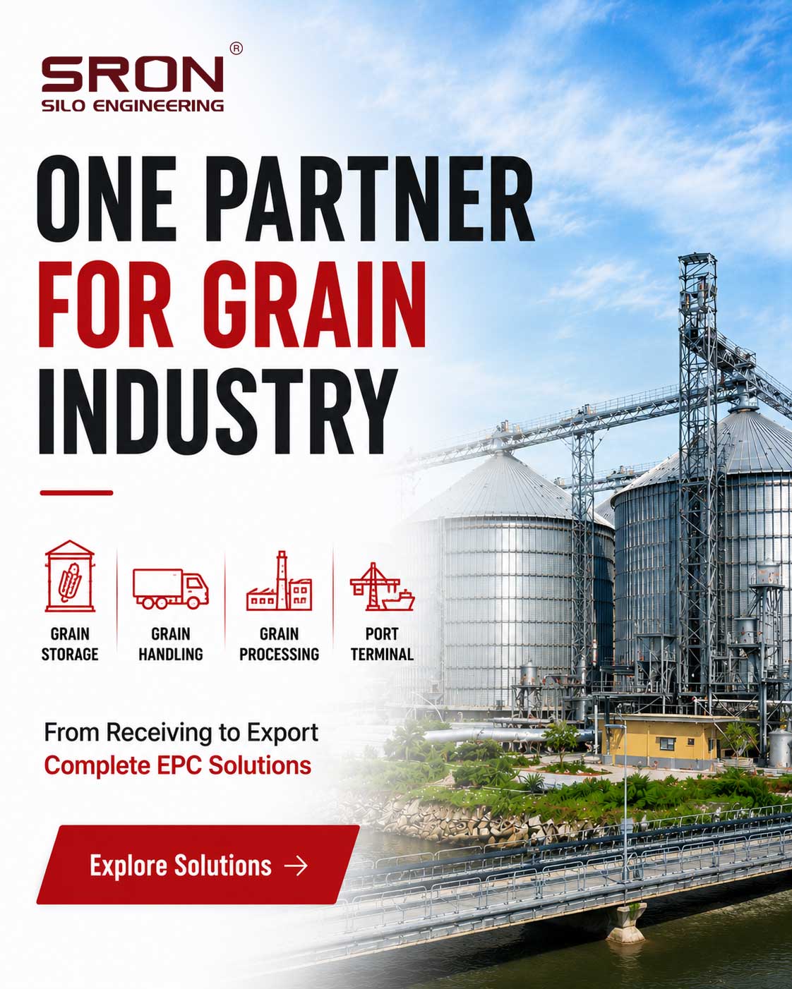 SRON Silo Engineering Facebook ad: Looking for a complete grain storage and handling solution?