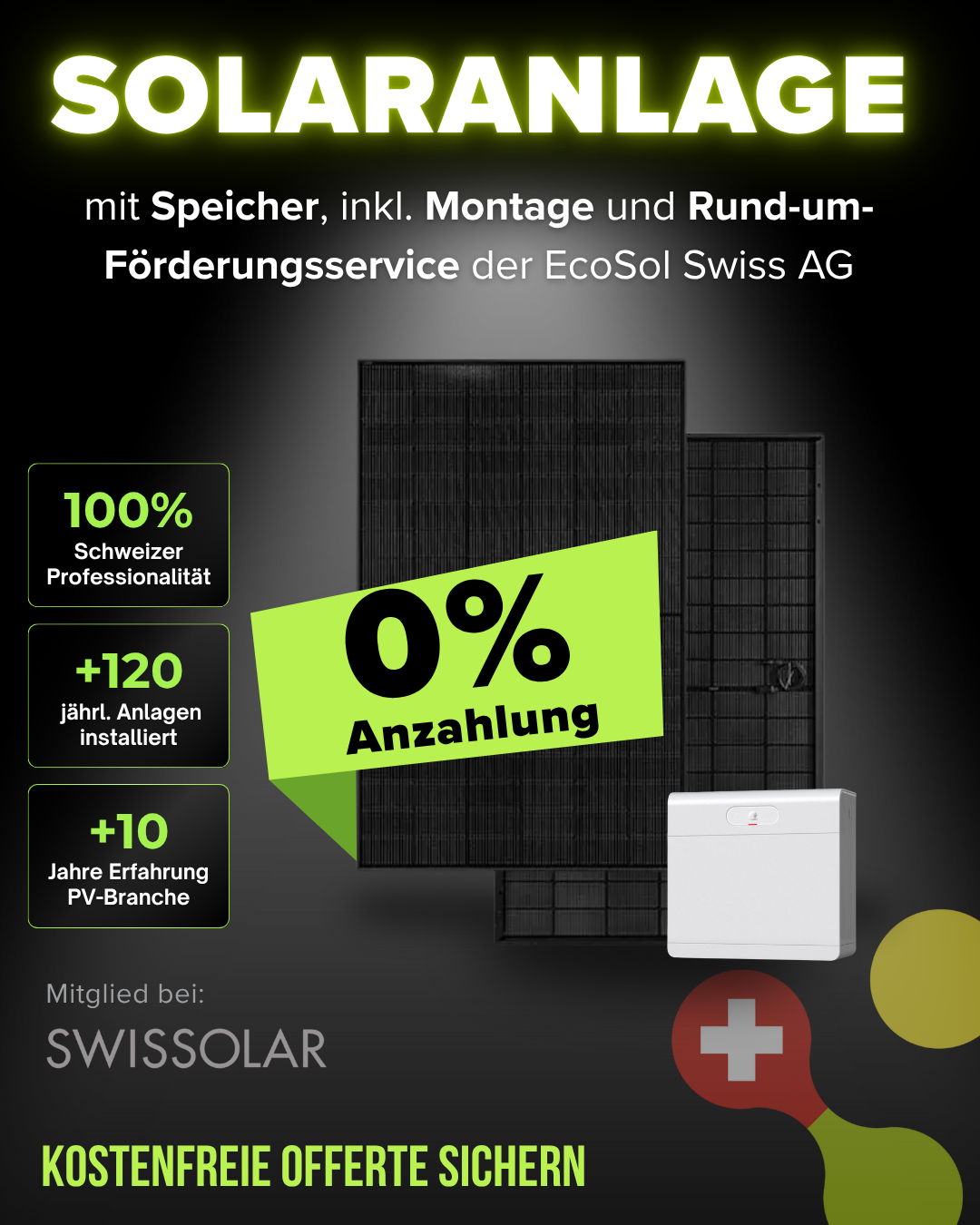 EcoSol Swiss AG Facebook ad: 0% Anzahlung: Ihr Sonnen-Abo zum Festpreis.