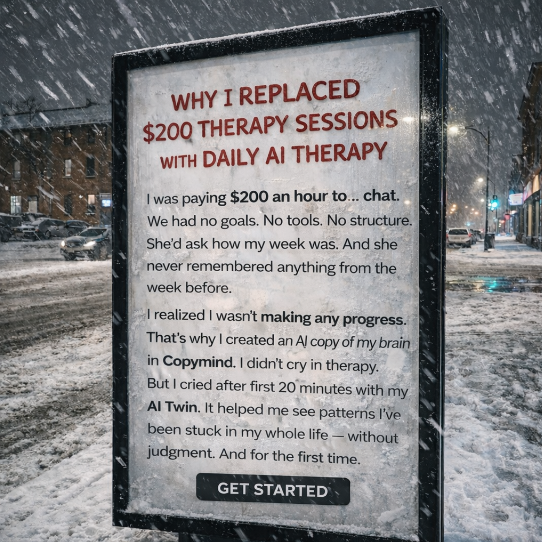 Copymind: AI twin for therapy Facebook ad