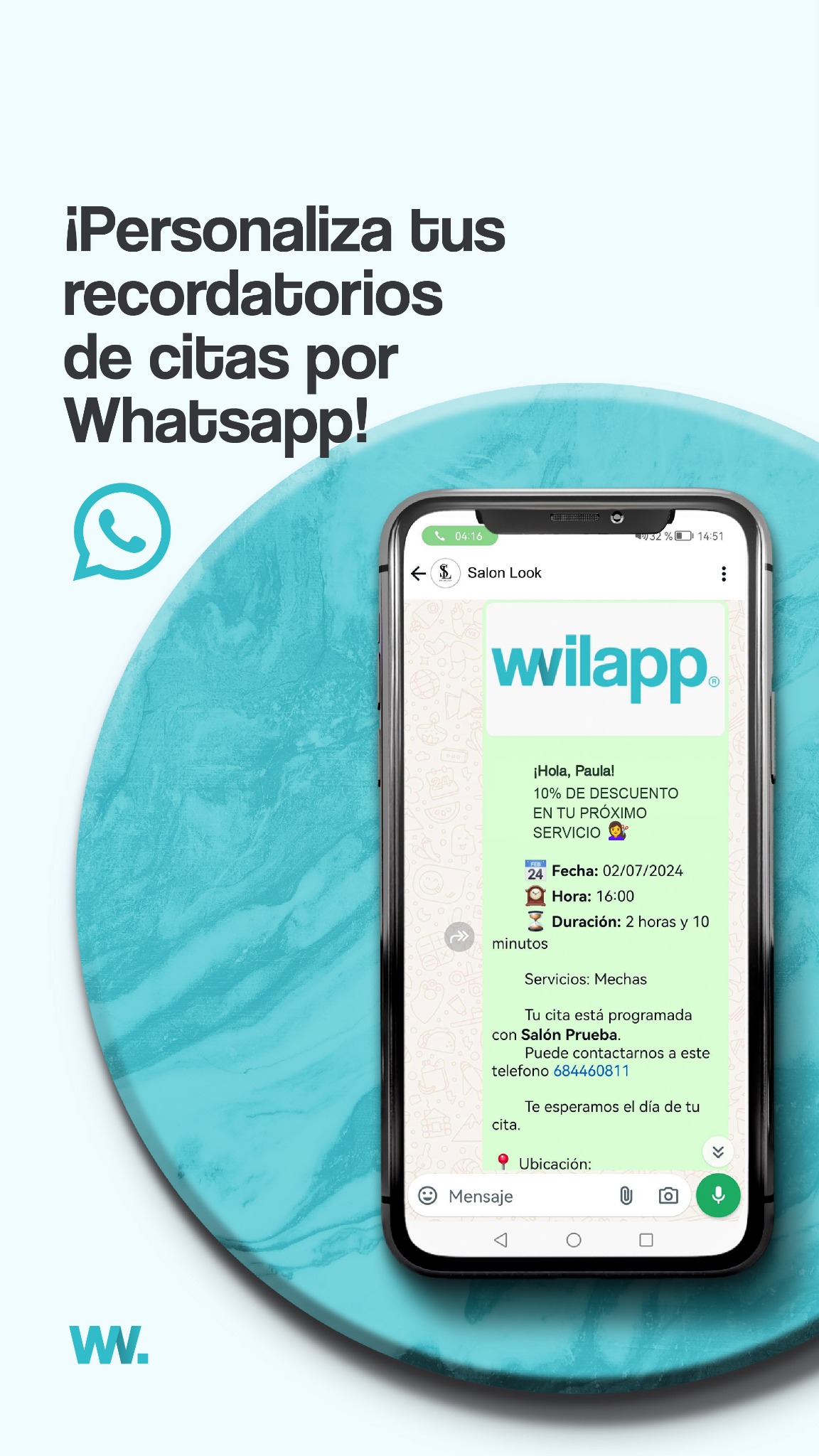 Wilapp Facebook ad: Recordatorios automáticos