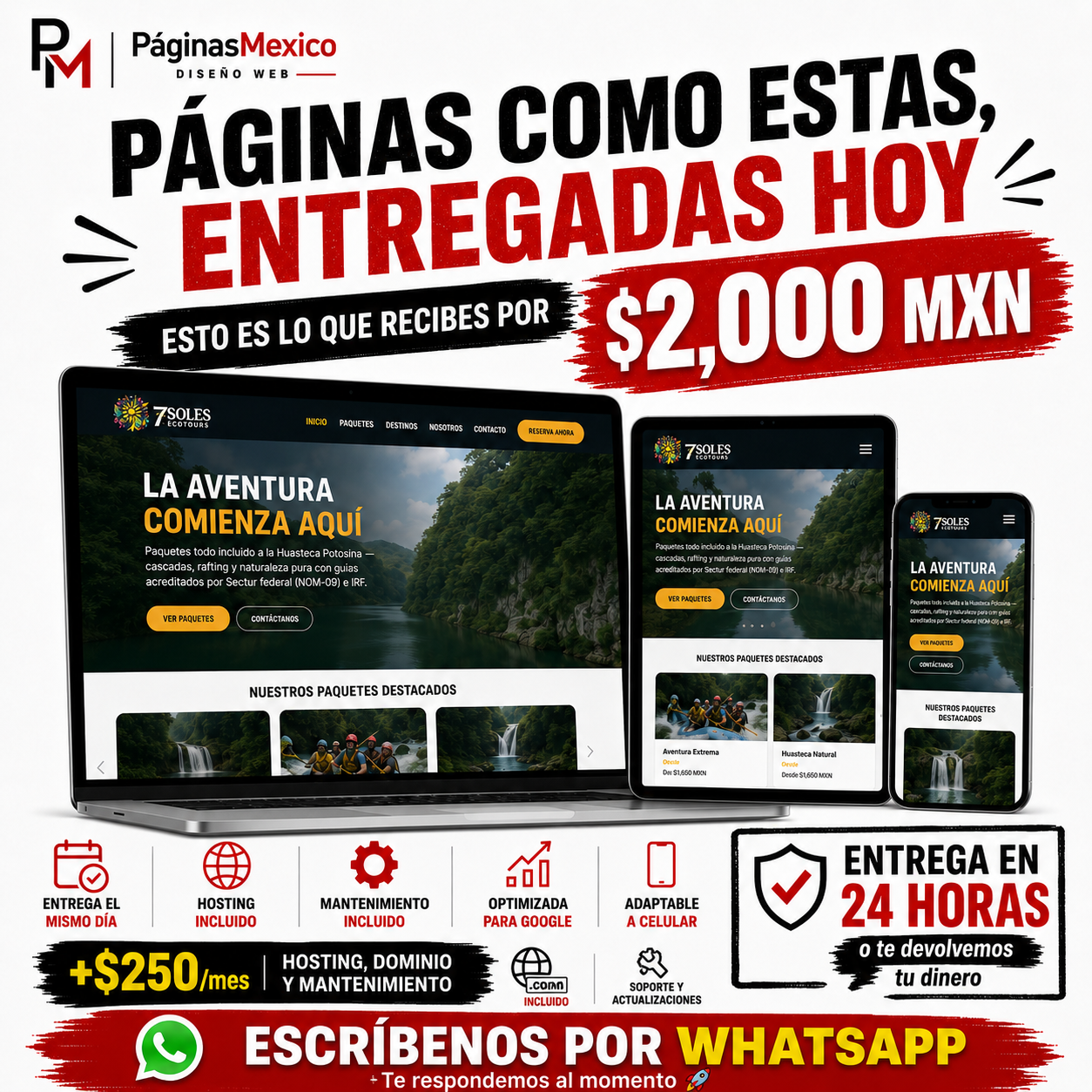 Páginas Mexico Facebook ad: Tu página web HOY, $2,000 + $250/mes