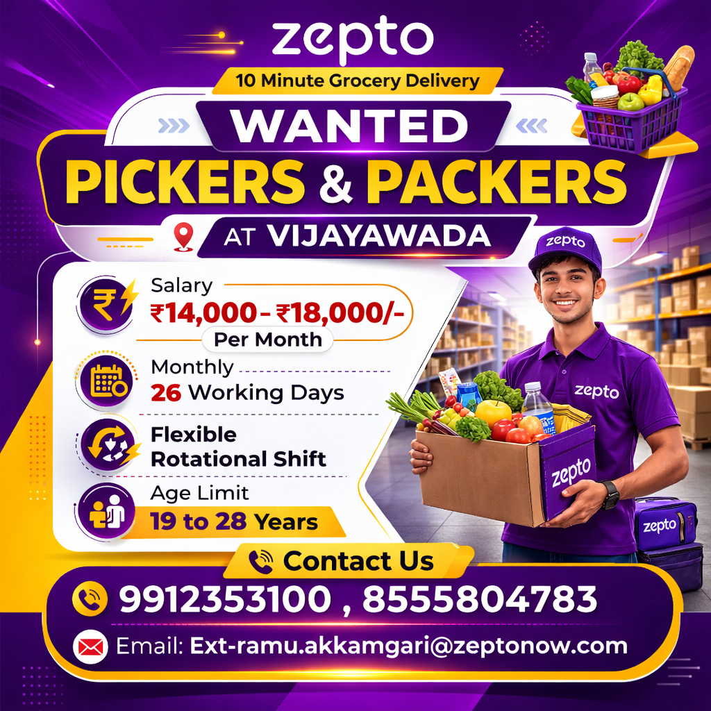 Zepto Vijayawada Facebook ad: Zepto Vijayawada lo Jobs Available