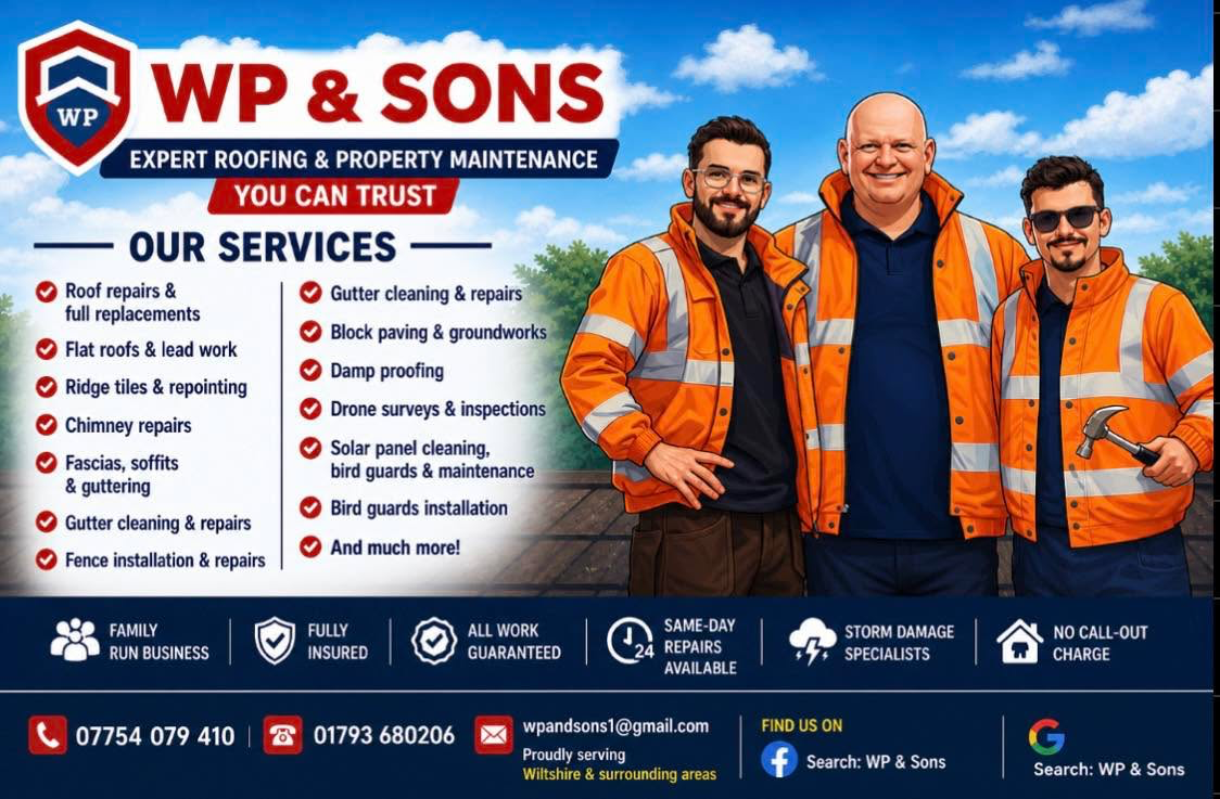 WP and sons Facebook ad: Family-run roofing, guttering & building specialists with…