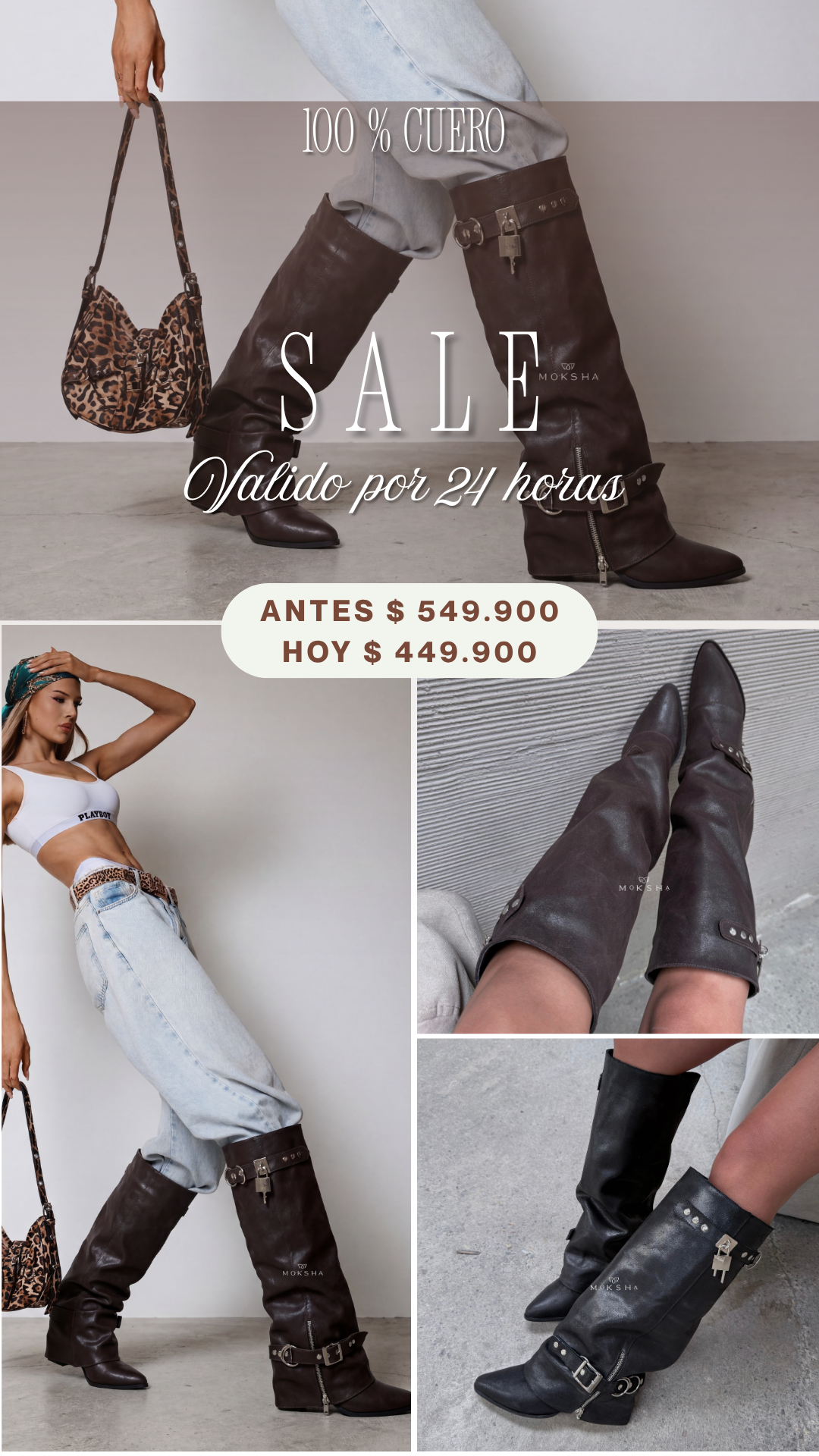 Moksha boutique 2019 Facebook ad: Solo por 24 horas: Ahorra $100.000