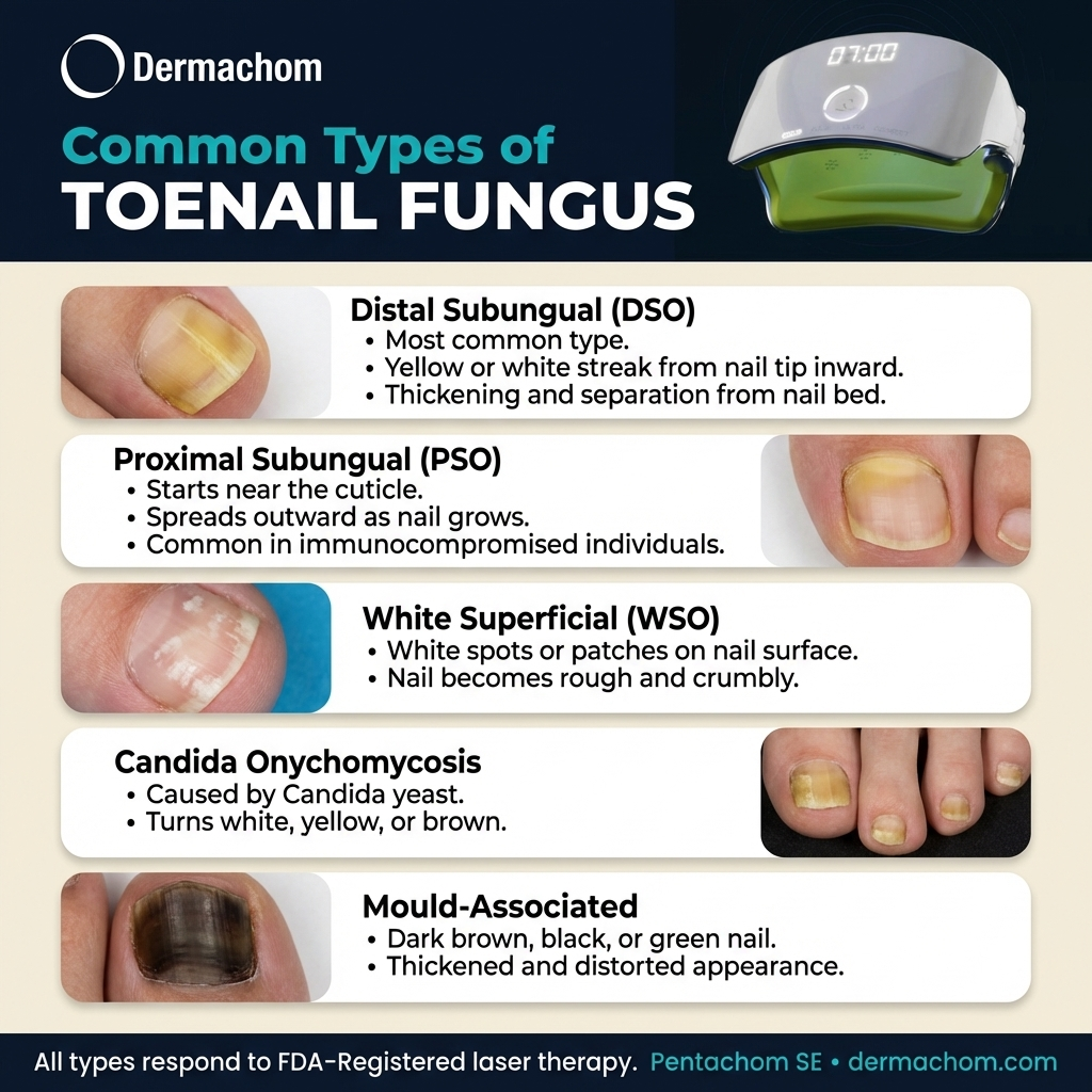 Dermachom Facebook ad: 5 Types Of Nail Fungus. One Device Clears All Of Them.