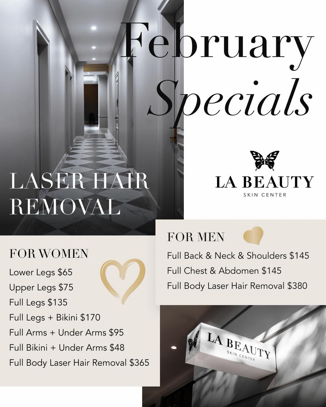L.A. Beauty Skin Center Facebook ad: •FEBRUARY SPECIALS •