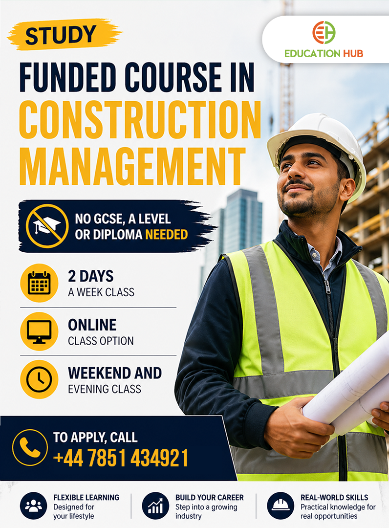 EducationHub UK Facebook ad: Construction Management Degree |No Qualifications Needed
