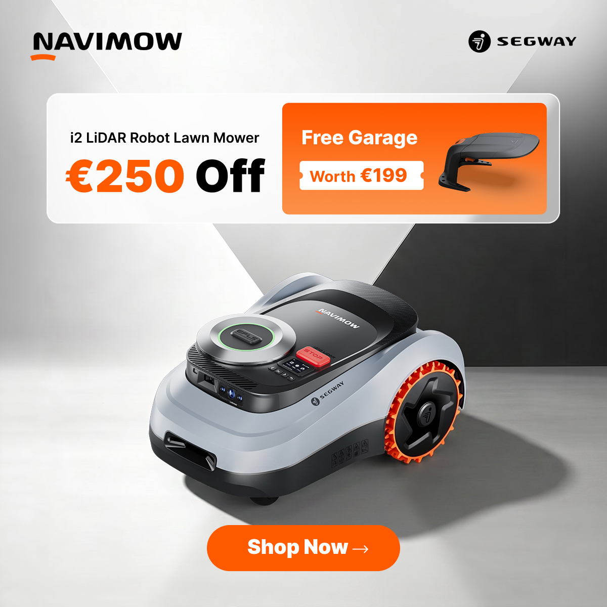 Segway Navimow Nordics Facebook ad: Navimow i2 LiDAR | €250 OFF + FREE Garage