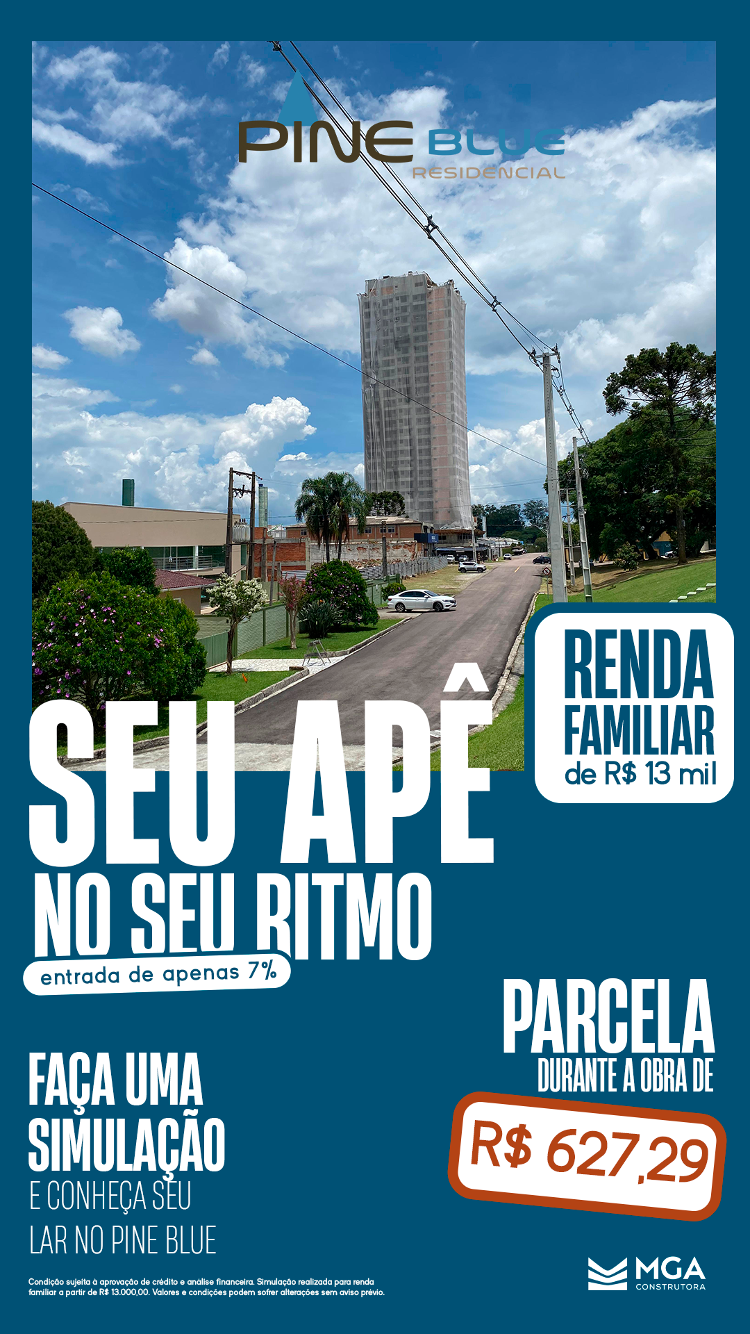 MGA Construtora Facebook ad: Pine Blue com parcelas a partir de R$ 627,29