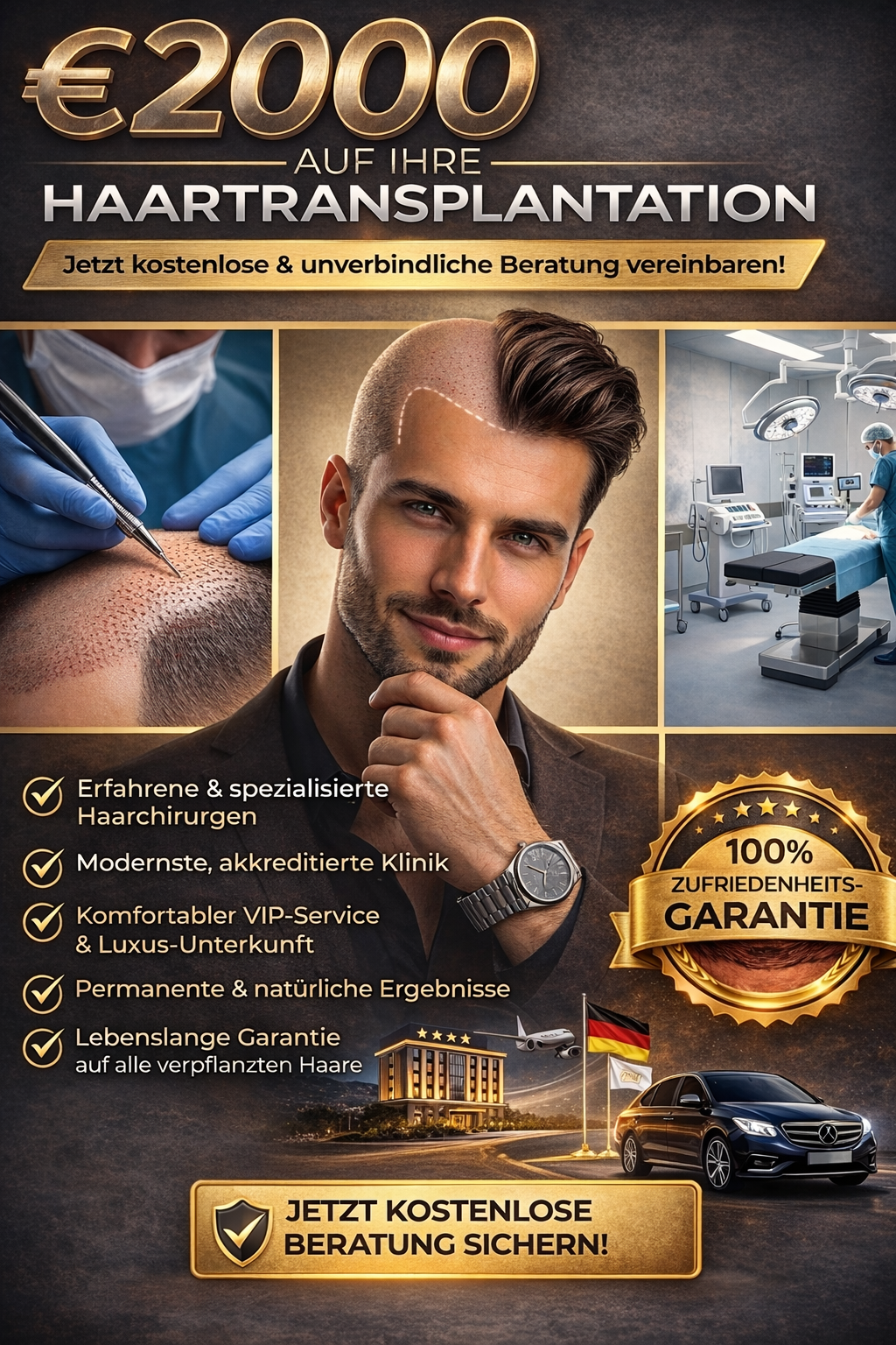 Elix istanbul clinic Facebook ad: Jetzt volle Haare zurück, nur 2000€!