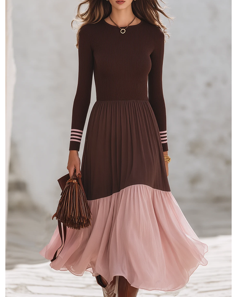 LuneMuse Facebook ad: Espresso Ribbed Knit Bodice And Blush Chiffon Colorblock…