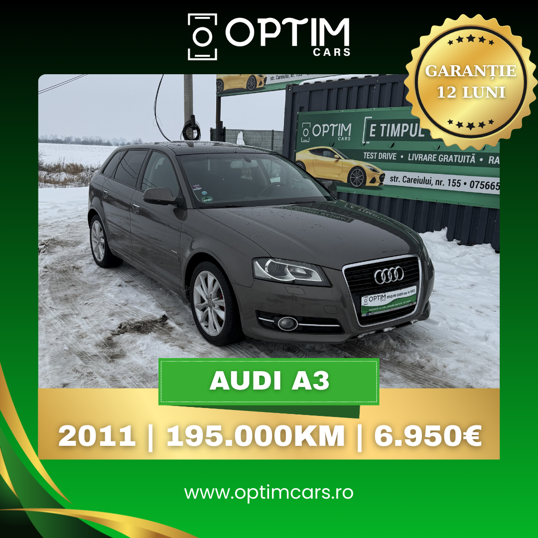 Optim Cars Satu Mare Facebook ad: Audi A3 1.4 Benzină, confort și eleganță accesibilă!