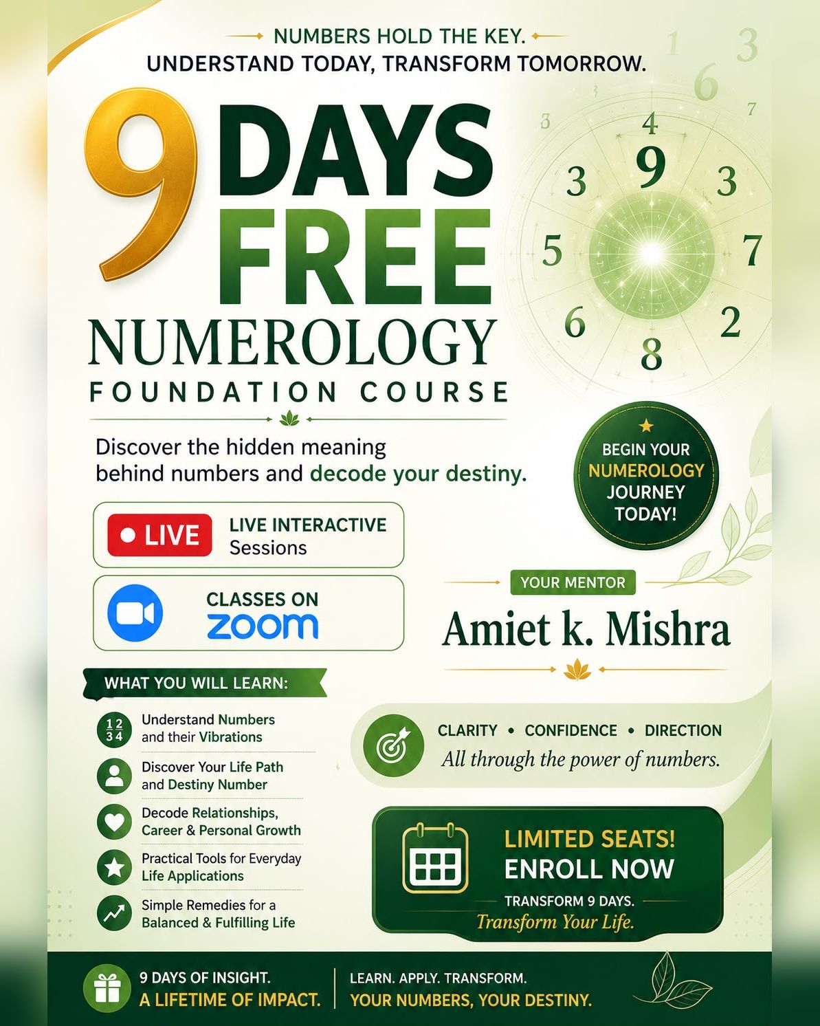 Digi Destiny Occult Academy Facebook ad: Join Our FREE 9 Days Numerology Foundation Course Now!