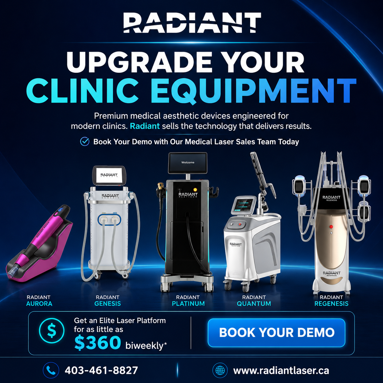 Radiant Lasers Facebook ad: WE SELL HEALTH CANADA APPROVED LASER DEVICES FOR…