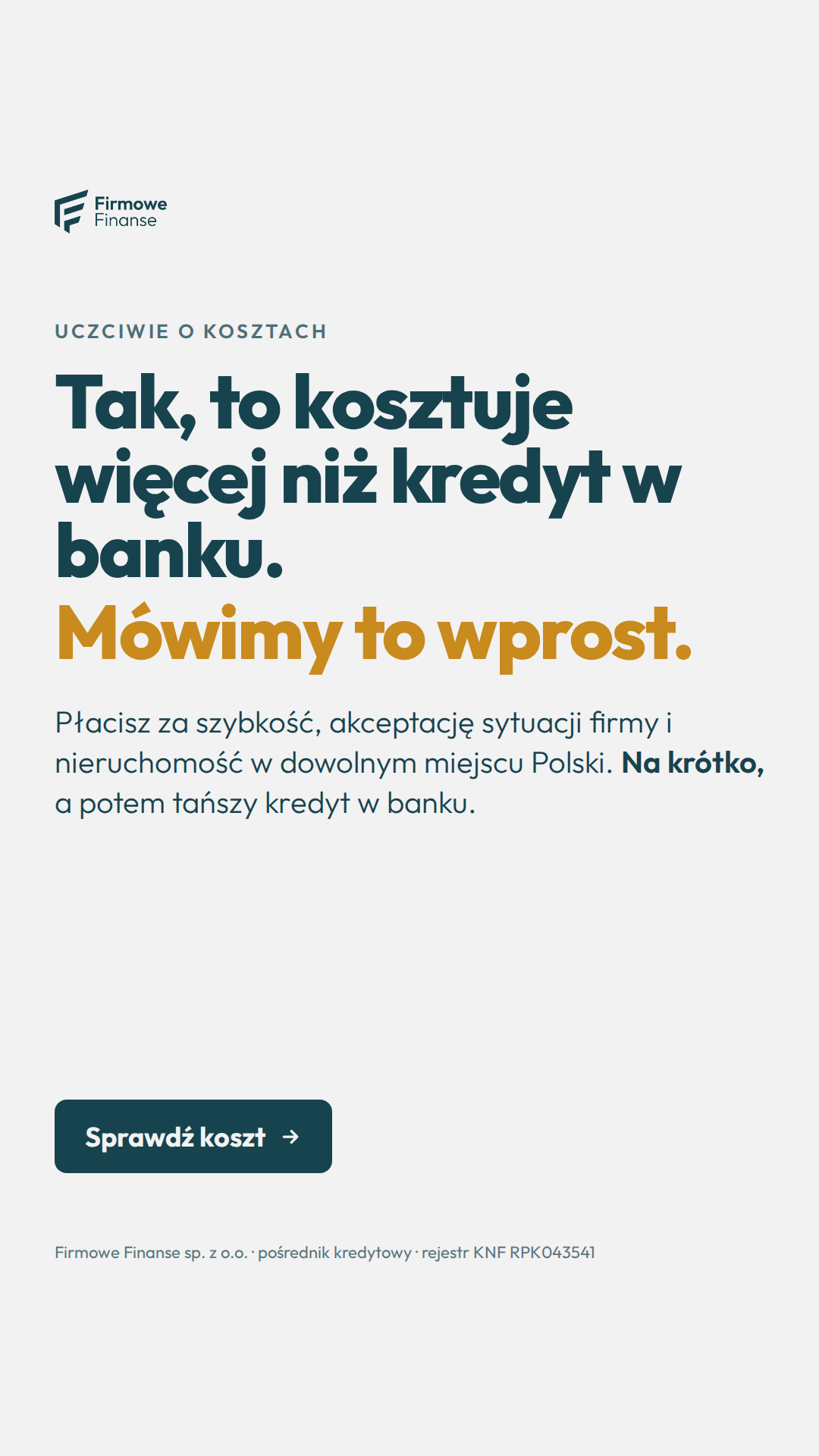 Firmowe Finanse Facebook ad: Pożyczka dla firm od 100 000 zł