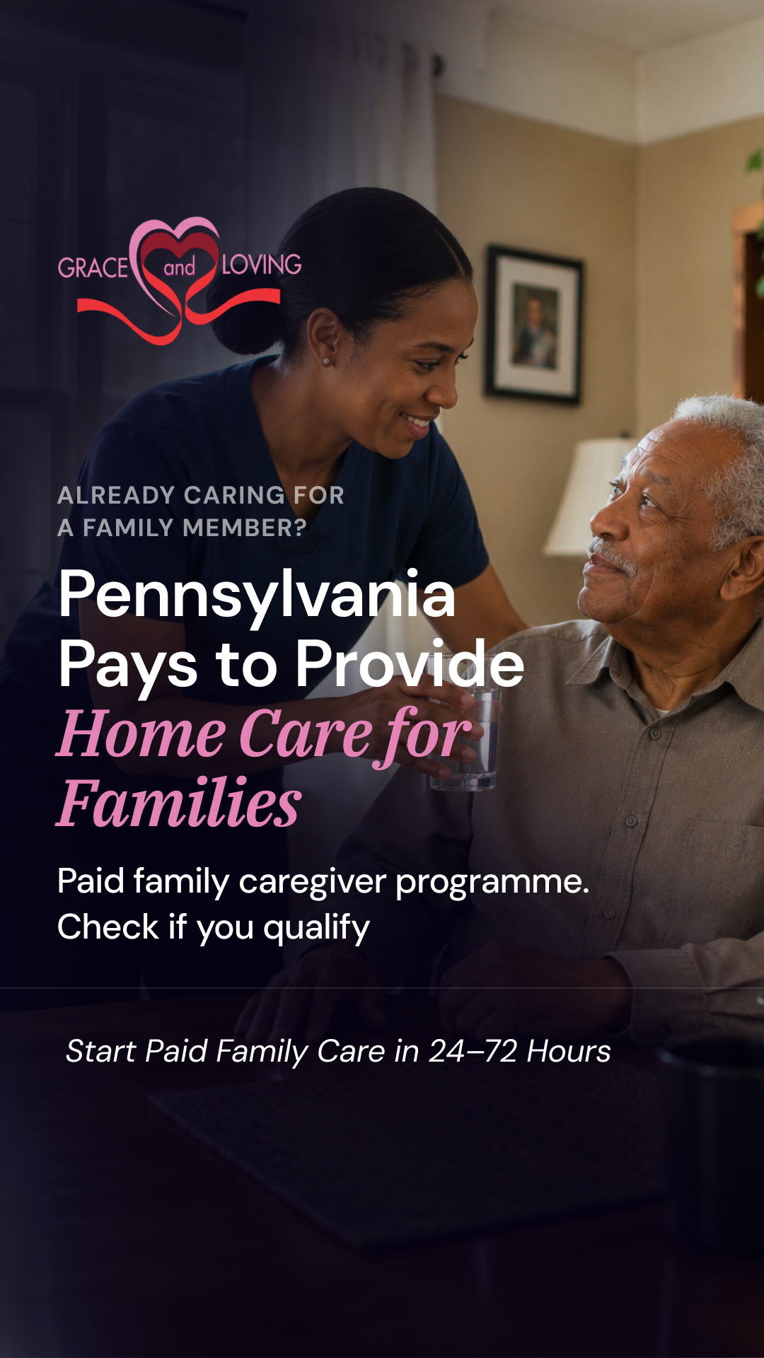 Grace and Loving Home Care Facebook ad: You May Be Eligible for Caregiver Pay