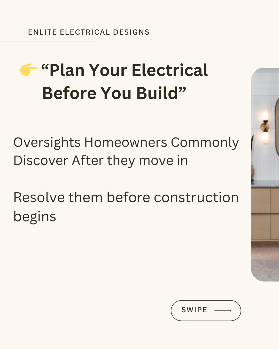 Enlite Electrical Designs Facebook ad: Building a new home or renovating?