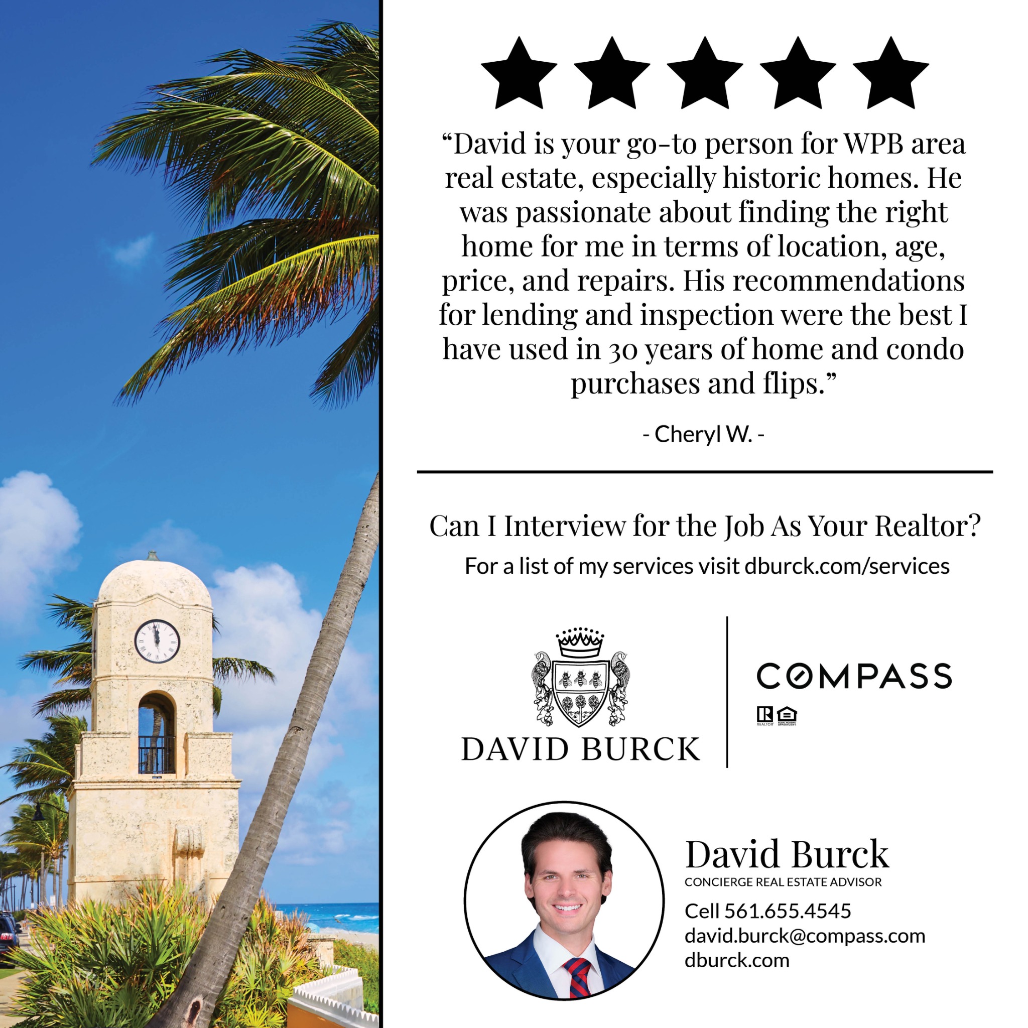 David Burck Facebook ad: Message or Call (561) 655-4545