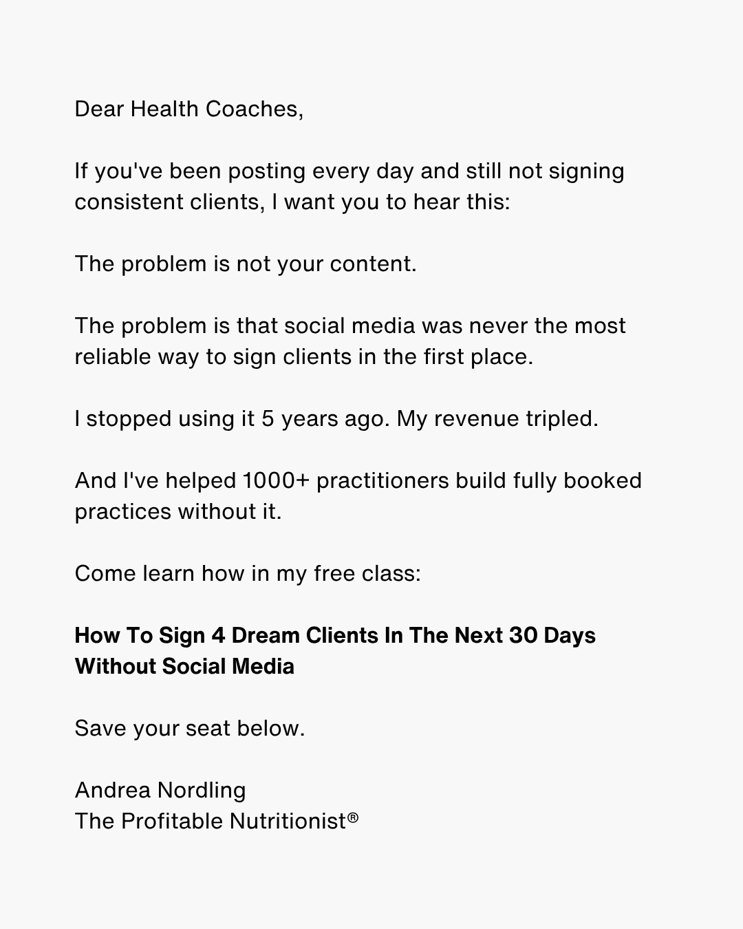 The Profitable Nutritionist Facebook ad