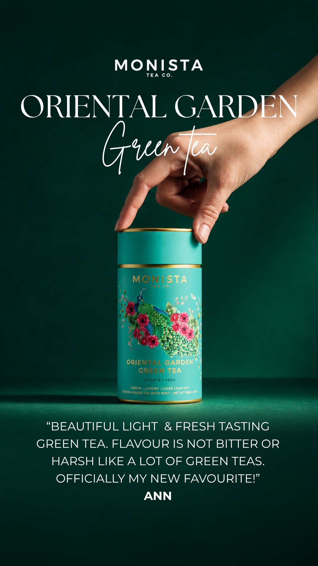 Monista Tea Co. Facebook ad: Discover your new favourite green tea.