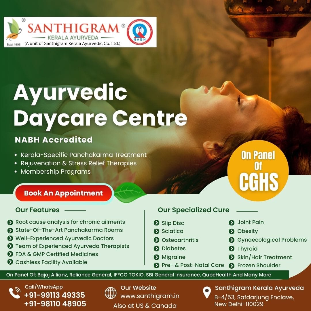 Santhigram Wellness Kerala Ayurveda India Facebook ad: Book Your Ayurveda Consultation Today!