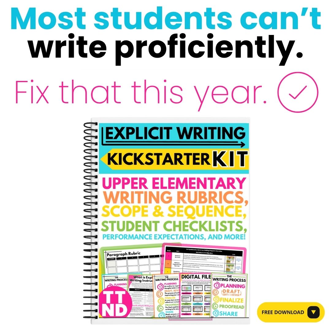 The Teacher Next Door Facebook ad: FREE Explicit Writing Kickstarter Kit