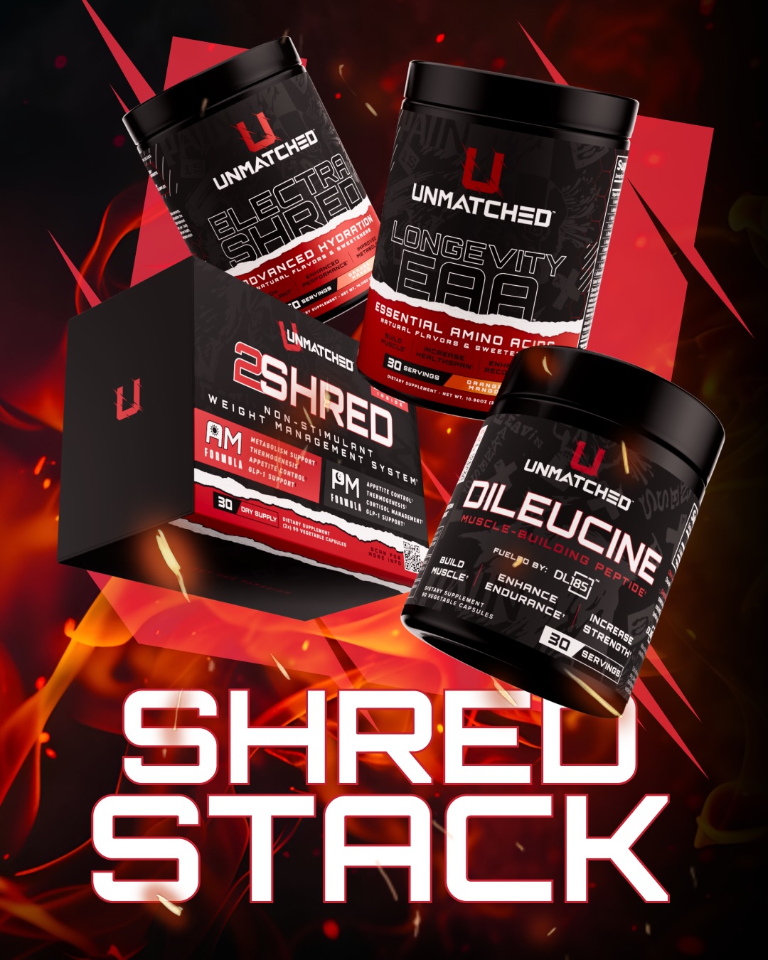 Unmatched Supps Facebook ad: The SHRED Stack is built for one goal…