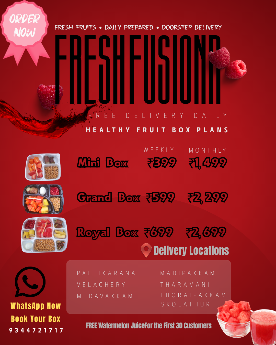 Fresh fusion Facebook ad: Fresh Fruit Boxes Delivered Daily