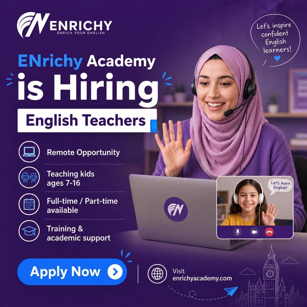 Enrichy Academy Facebook ad: Hiring English Teachers