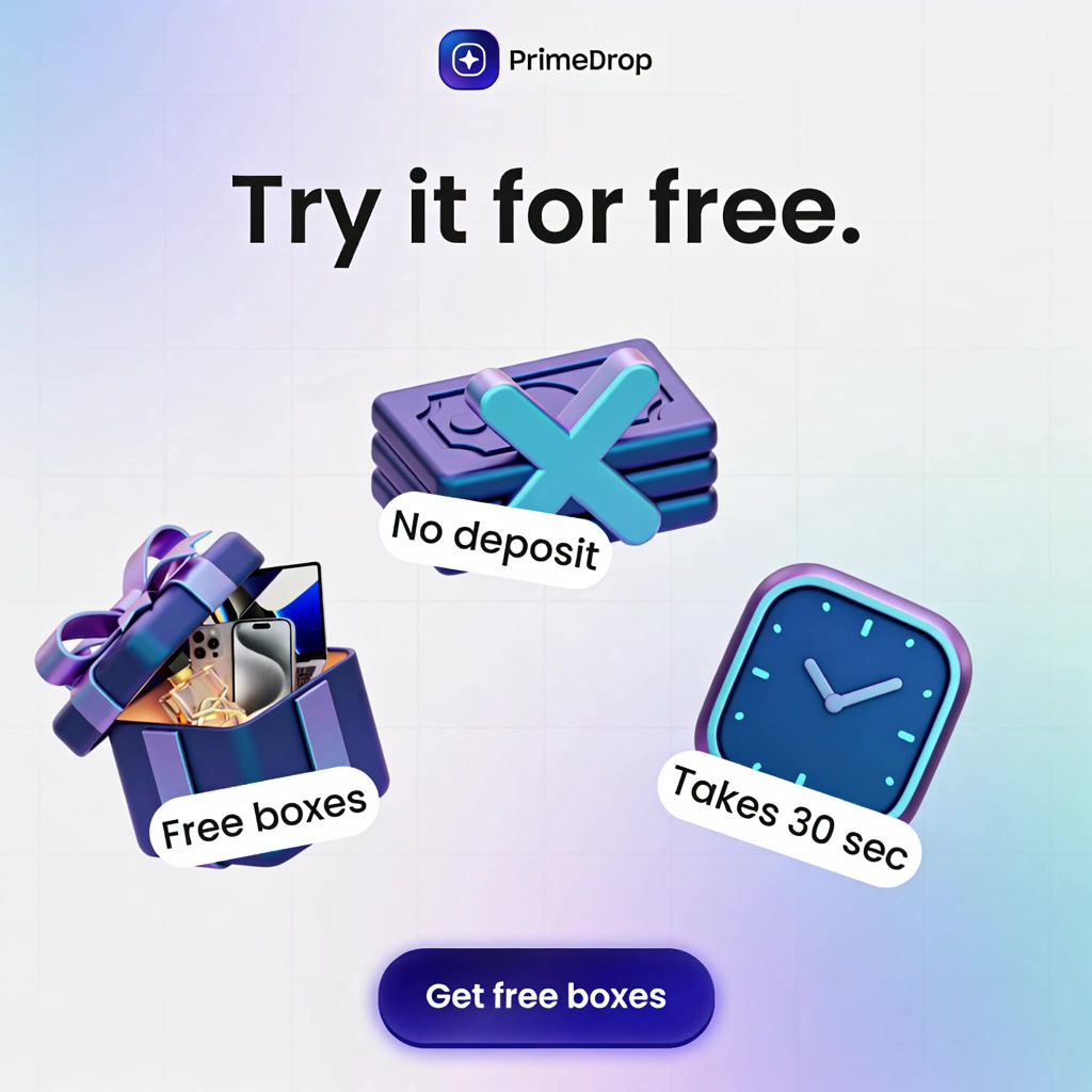 PrimeDrop Facebook ad: Mystery Box site | Primedrop - Unbox & Win Luxury Items