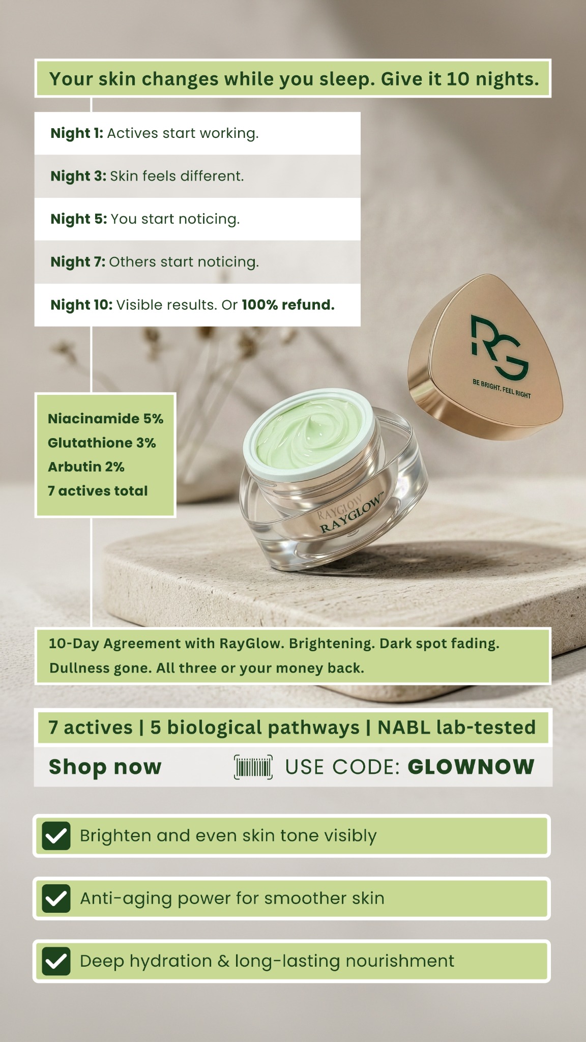 RayGlow Facebook ad from Apr 2, 2026